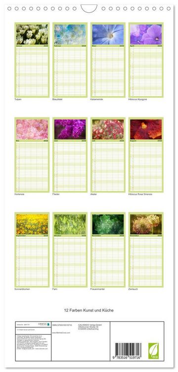 Produktbild: Familienplaner 2026 - 12 Farben Kunst und K&uuml;che mit 5 Spalten (Wandkalender, 21 x 45 cm) CALVENDO