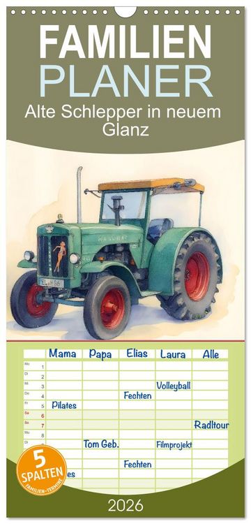 Produktbild: Familienplaner 2026 - Alte Schlepper in neuem Glanz mit 5 Spalten (Wandkalender, 21 x 45 cm) CALVENDO