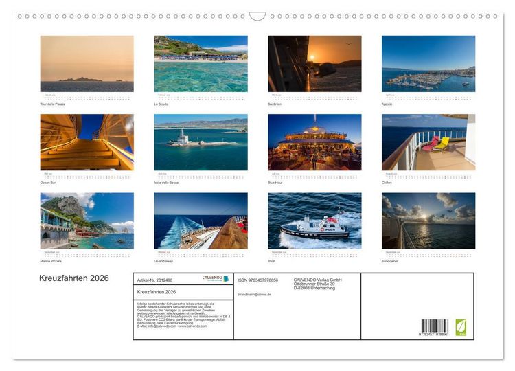 Produktbild: Kreuzfahrten 2026 (Wandkalender 2026 DIN A2 quer), CALVENDO Monatskalender