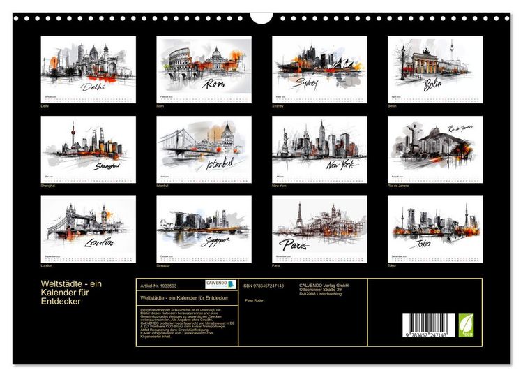 Produktbild: Weltst&auml;dte - ein Kalender f&uuml;r Entdecker (Wandkalender 2026 DIN A3 quer), CALVENDO Monatskalender