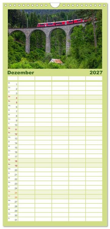 Produktbild: Familienplaner 2027 - Die Rh&auml;tische Bahn - Ein Kurztrip in die Schweiz mit 5 Spalten (Wandkalender, 21 x 45 cm) CALVENDO