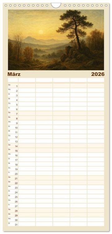 Produktbild: Familienplaner 2026 - Im Licht der Sehnsucht - Romantische Landschaften mit 5 Spalten (Wandkalender, 21 x 45 cm) CALVENDO