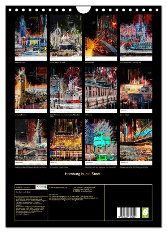 Produktbild: Hamburg bunte Stadt (Wandkalender 2026 DIN A4 hoch), CALVENDO Monatskalender