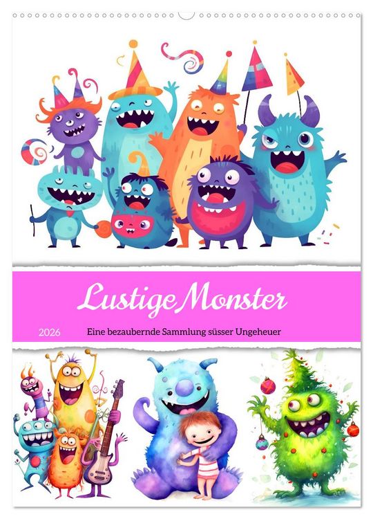 Produktbild: Lustige Monster - Eine bezaubernde Sammlung s&uuml;sser Ungeheuer (Wandkalender 2026 DIN A2 hoch), CALVENDO Monatskalender