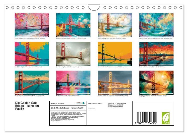 Produktbild: Die Golden Gate Bridge - Ikone am Pazifik (Wandkalender 2027 DIN A4 quer), CALVENDO Monatskalender