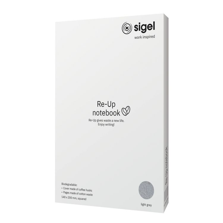 Produktbild: SIGEL RU100 Notizbuch Re-Up, ca. A5, kariert, Softcover, hellgrau, 100 S.