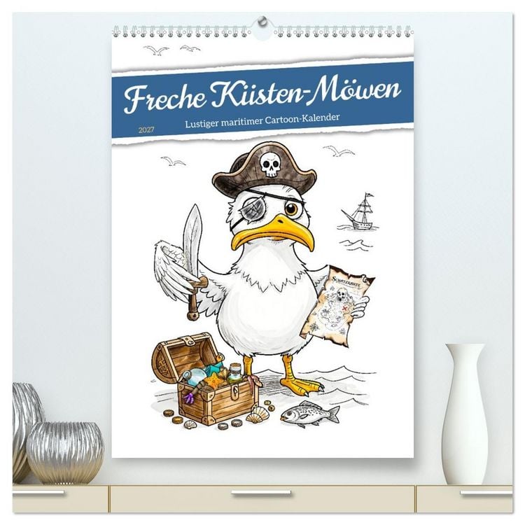 Produktbild: Freche K&uuml;sten‑M&ouml;wen - Lustiger maritimer Cartoon‑Kalender (hochwertiger Premium Wandkalender 2027 DIN A2 hoch), Kunstdruck in Hochglanz