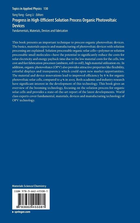 Produktbild: Progress in High-Efficient Solution Process Organic Photovoltaic Devices