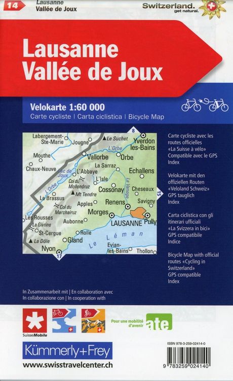 Produktbild: Radwanderkarte Lausanne - Vall&eacute;e de Joux mit Ortsindex (14)
