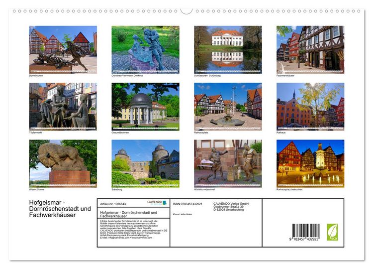 Produktbild: Hofgeismar - Dornr&ouml;schenstadt und Fachwerkh&auml;user (hochwertiger Premium Wandkalender 2026 DIN A2 quer), Kunstdruck in Hochglanz