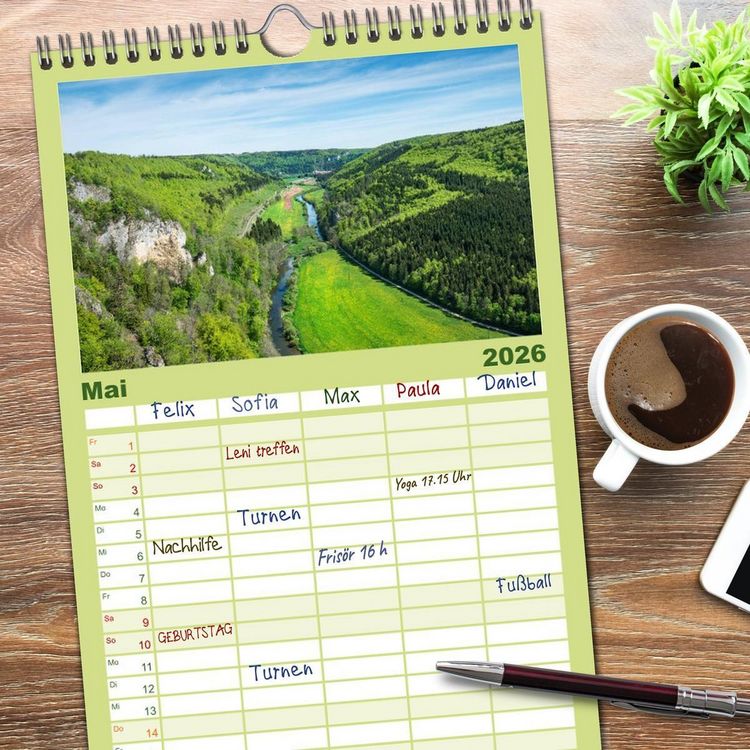Produktbild: Familienplaner 2026 - Das Donautal - Wanderparadies auf der Schw&auml;bischen Alb mit 5 Spalten (Wandkalender, 21 x 45 cm) CALVENDO
