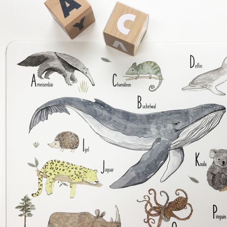 Produktbild: Scriptum Schreibtischunterlage f&uuml;r Kinder Tier ABC - 60 x 40 cm - aus premium Vinyl