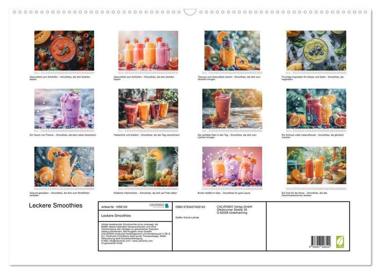 Produktbild: Leckere Smoothies (Wandkalender 2026 DIN A2 quer), CALVENDO Monatskalender