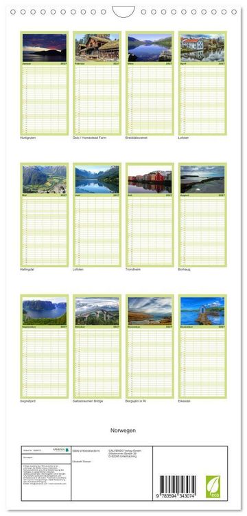 Produktbild: Familienplaner 2027 - Norwegen mit 5 Spalten (Wandkalender, 21 x 45 cm) CALVENDO