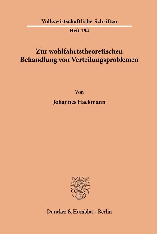 Produktbild: Zur wohlfahrtstheoretischen Behandlung von Verteilungsproblemen.