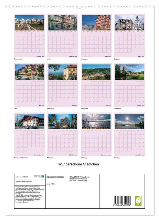 Produktbild: Wundersch&ouml;ne St&auml;dtchen (Wandkalender 2026 DIN A2 hoch), CALVENDO Monatskalender