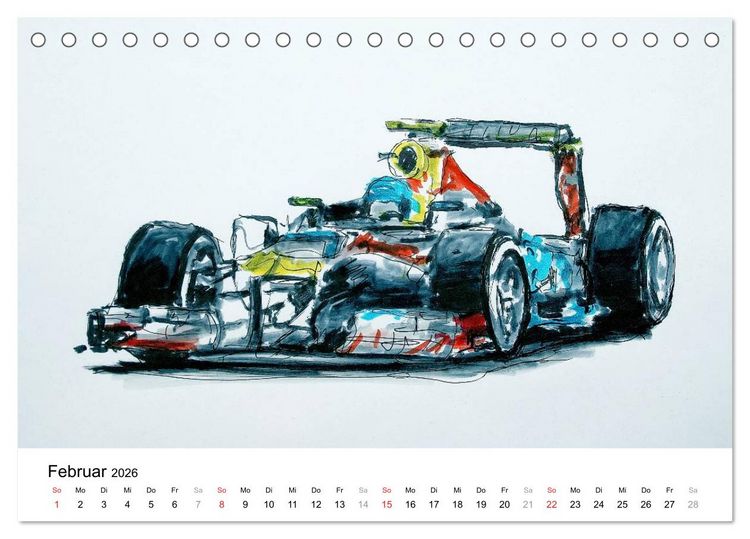 Produktbild: Illustrationen Formel 1 Rennwagen (Tischkalender 2026 DIN A5 quer), CALVENDO Monatskalender