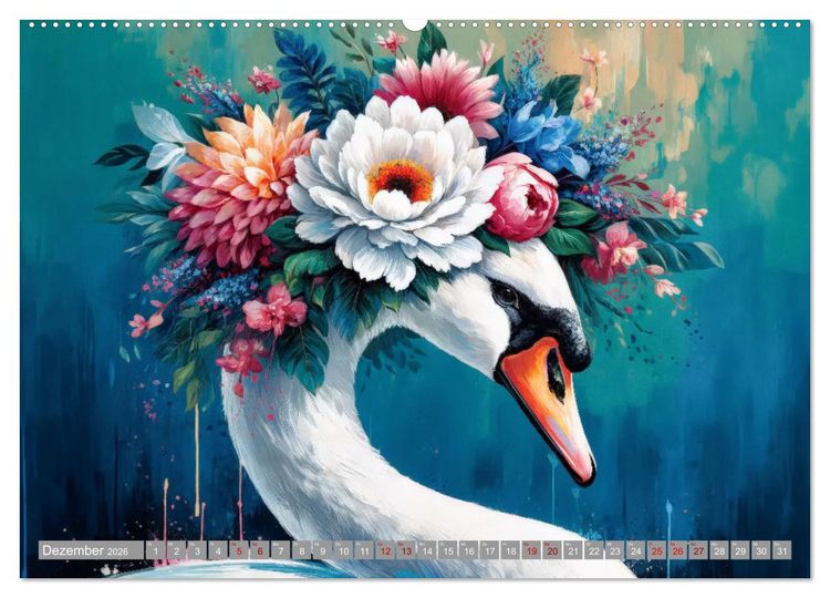 Produktbild: Blumige Vogelportr&auml;ts (hochwertiger Premium Wandkalender 2026 DIN A2 quer), Kunstdruck in Hochglanz
