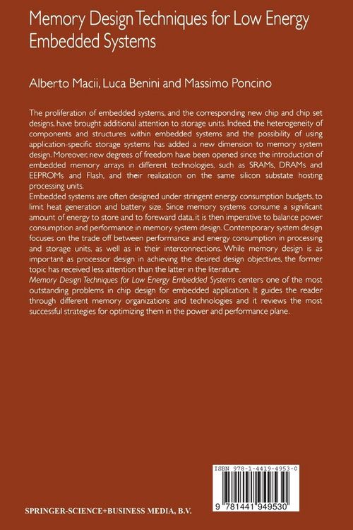 Produktbild: Memory Design Techniques for Low Energy Embedded Systems