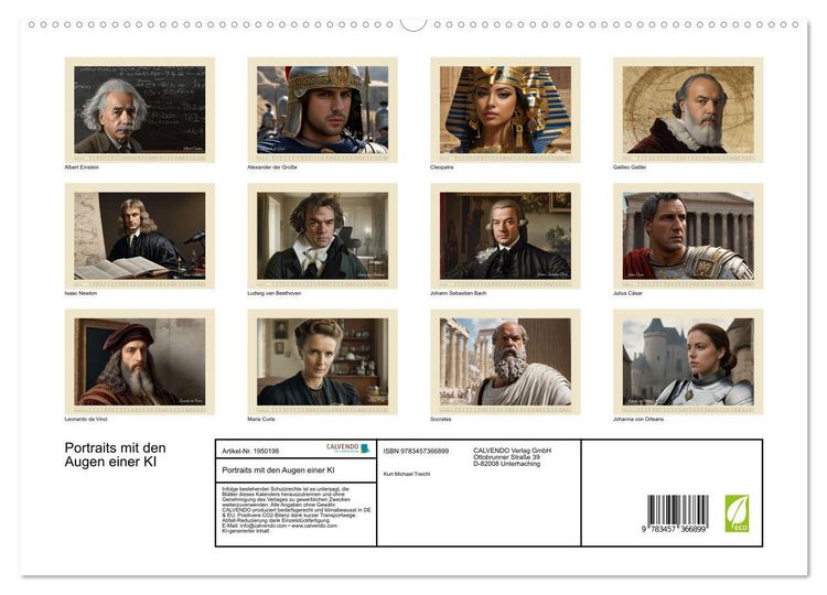 Produktbild: Portraits mit den Augen einer KI (hochwertiger Premium Wandkalender 2026 DIN A2 quer), Kunstdruck in Hochglanz