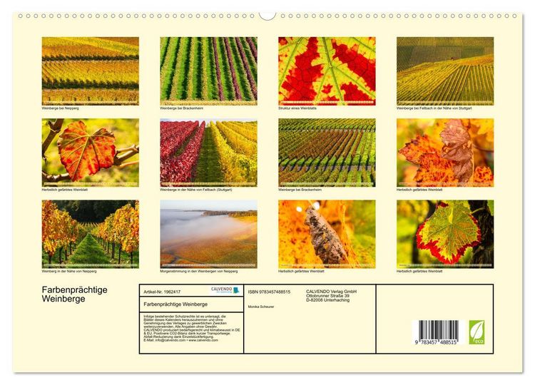 Produktbild: Farbenpr&auml;chtige Weinberge (hochwertiger Premium Wandkalender 2026 DIN A2 quer), Kunstdruck in Hochglanz
