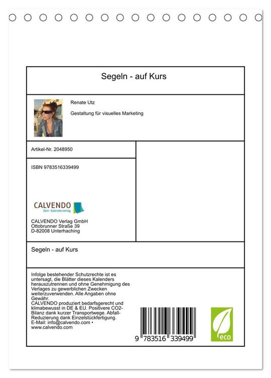 Produktbild: Segeln - auf Kurs (Tischkalender 2026 DIN A5 hoch), CALVENDO Monatskalender