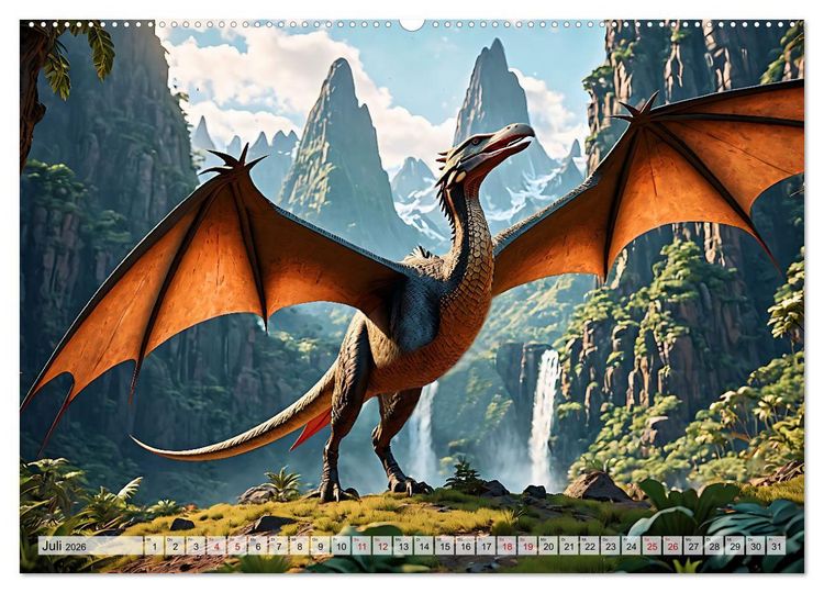 Produktbild: Dinosaurier - die Welt der Urzeitgiganten (hochwertiger Premium Wandkalender 2026 DIN A2 quer), Kunstdruck in Hochglanz