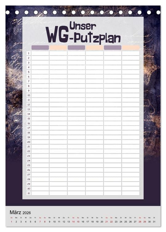 Produktbild: Gothic WG-Putzplan & Kalender 2026 (Tischkalender 2026 DIN A5 hoch), CALVENDO Monatskalender
