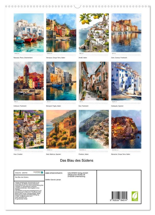 Produktbild: Das Blau des S&uuml;dens (hochwertiger Premium Wandkalender 2027 DIN A2 hoch), Kunstdruck in Hochglanz