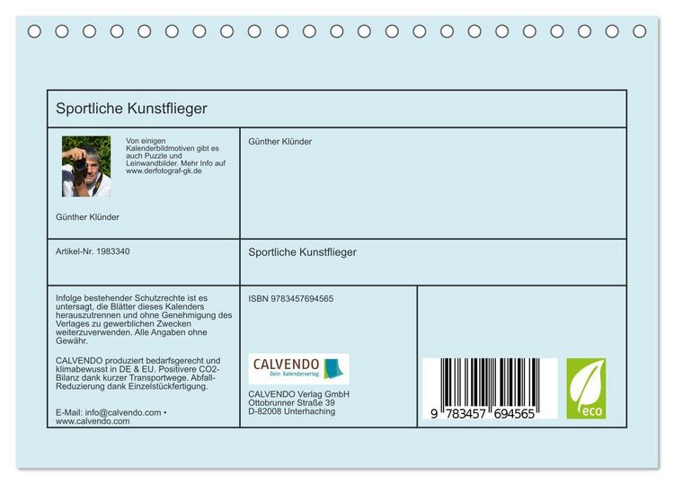 Produktbild: Sportliche Kunstflieger (Tischkalender 2026 DIN A5 quer), CALVENDO Monatskalender