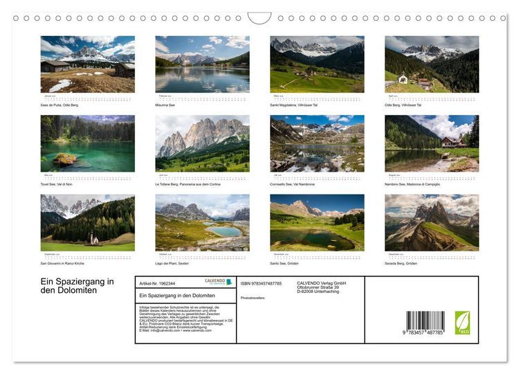 Produktbild: Ein Spaziergang in den Dolomiten (Wandkalender 2026 DIN A3 quer), CALVENDO Monatskalender