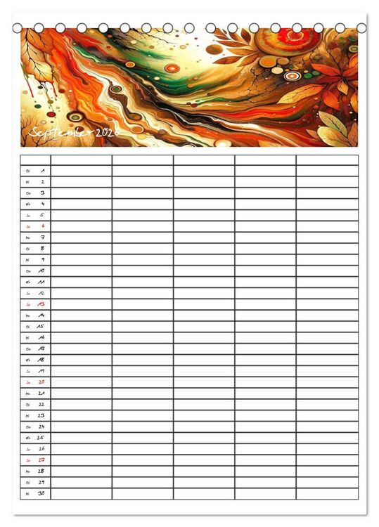 Produktbild: Pouring Art Familienplaner - Durch das Jahr mit KI-kreierter Pouring Kunst (Tischkalender 2026 DIN A5 hoch), CALVENDO Monatskalender