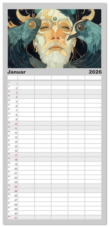 Produktbild: Familienplaner 2026 - Im Stil des Art Nouveau mit 5 Spalten (Wandkalender, 21 x 45 cm) CALVENDO