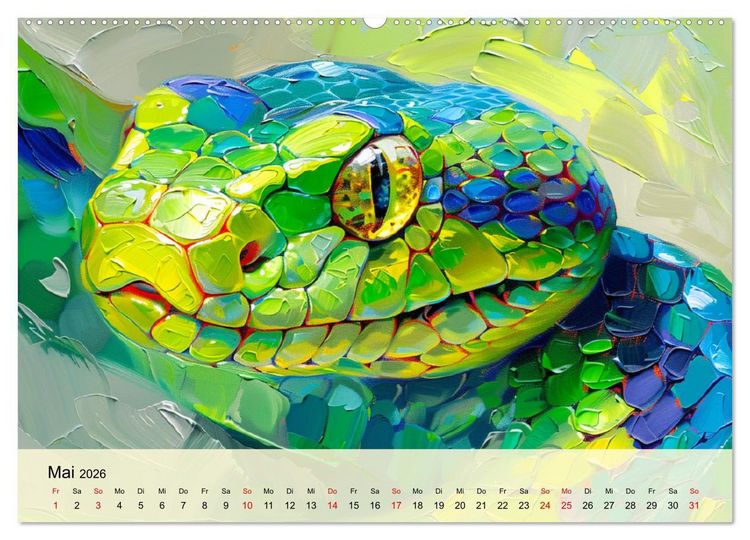 Produktbild: Schlangen. Faszination Reptilien. Kunstvolle Paintings (hochwertiger Premium Wandkalender 2026 DIN A2 quer), Kunstdruck in Hochglanz