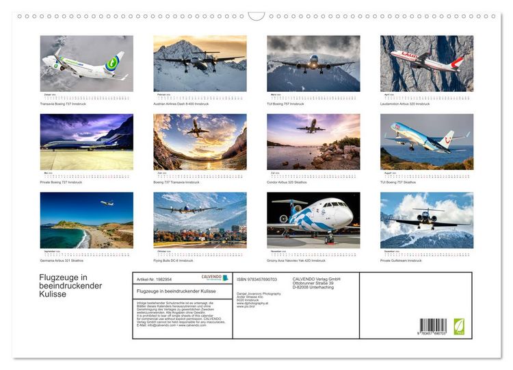 Produktbild: Flugzeuge in beeindruckender Kulisse (Wandkalender 2026 DIN A2 quer), CALVENDO Monatskalender