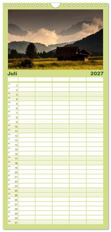 Produktbild: Familienplaner 2027 - Bayerische Landschaften mit 5 Spalten (Wandkalender, 21 x 45 cm) CALVENDO