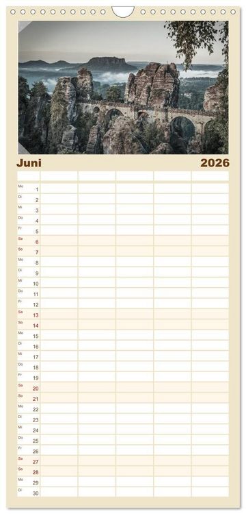 Produktbild: Familienplaner 2026 - S&auml;chsische Schweiz mit 5 Spalten (Wandkalender, 21 x 45 cm) CALVENDO