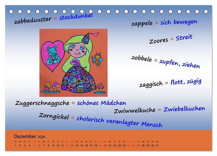 Produktbild: De Hessisch-Kalenner - hessisch babbele lerne in aam Johr (Tischkalender 2026 DIN A5 quer), CALVENDO Monatskalender