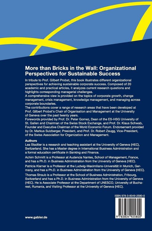 Produktbild: More than Bricks in the Wall: Organizational Perspectives for Sustainable Success