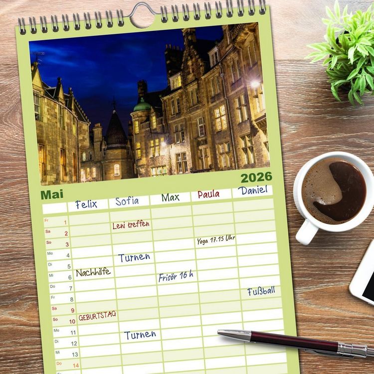 Produktbild: Familienplaner 2026 - Edinburgh - Impressionen aus der schottischen Hauptstadt mit 5 Spalten (Wandkalender, 21 x 45 cm) CALVENDO