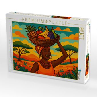Produktbild: CALVENDO Puzzle Frau mit Fr&uuml;chtekorb - Sonne, Stolz und Lebensfreude - Ein Motiv aus dem Kalender AFRIKA VIBES | 1000 Teile Lege-Gr&ouml;&szlig;e 64x48cm Foto-Pu