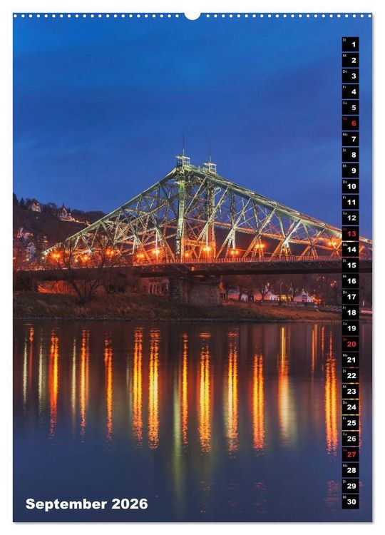 Produktbild: Dresden bei Nacht (hochwertiger Premium Wandkalender 2026 DIN A2 hoch), Kunstdruck in Hochglanz