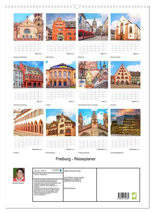 Produktbild: Freiburg - Reiseplaner (Wandkalender 2026 DIN A2 hoch), CALVENDO Monatskalender