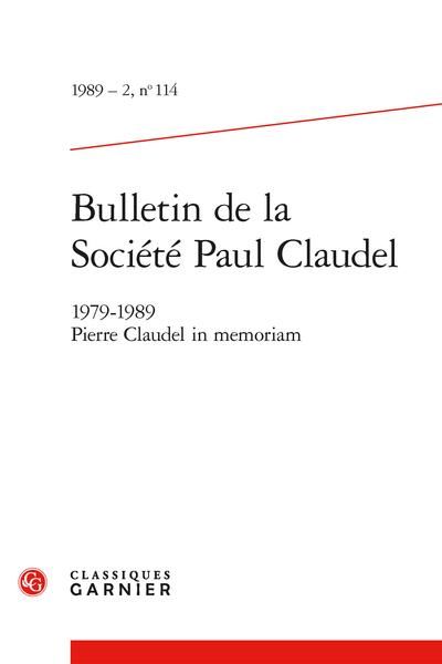 Produktbild: Bulletin de la Societe Paul Claudel; 1979 1989 Pierre Claudel In
