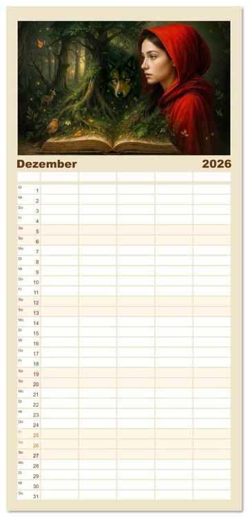Produktbild: Familienplaner 2026 - Magische Welt der B&uuml;cher - Fantastische Abenteuer zwischen den Seiten mit 5 Spalten (Wandkalender, 21 x 45 cm) CALVENDO
