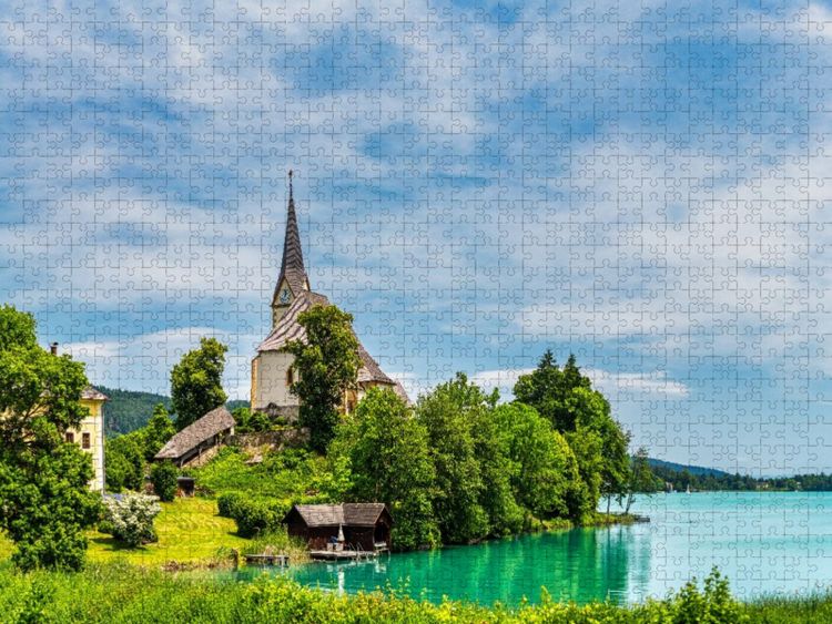 Produktbild: CALVENDO Puzzle Kirche Maria W&ouml;rth auf der Halbinsel im W&ouml;rthersee | 1000 Teile Lege-Gr&ouml;&szlig;e 64x48cm Foto-Puzzle f&uuml;r gl&uuml;ckliche Stunden