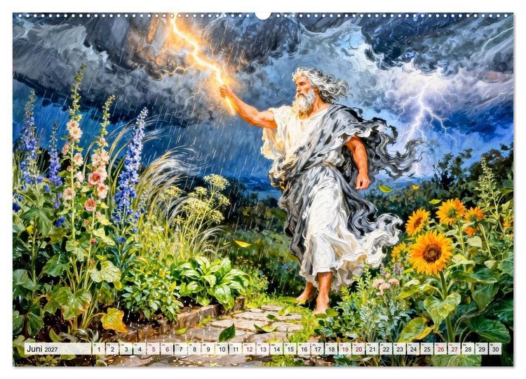 Produktbild: G&ouml;tter des Gartens - Zeus und die Kr&auml;fte der Natur (hochwertiger Premium Wandkalender 2027 DIN A2 quer), Kunstdruck in Hochglanz