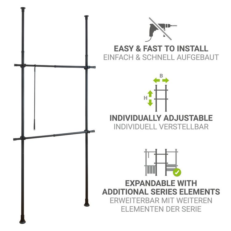 Produktbild: Teleskop-Garderobensystem Mod. Herkules Basic Schwarz, aus pulverbeschichtetem Stahl