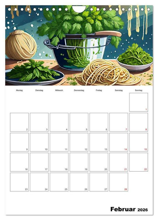 Produktbild: Nudelgerichte einmal anders serviert (Wandkalender 2026 DIN A4 hoch), CALVENDO Monatskalender