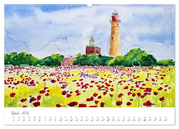 Produktbild: R&uuml;gen in Farbe - Mit Pinsel und Farbe auf der Lieblingsinsel (hochwertiger Premium Wandkalender 2026 DIN A2 quer), Kunstdruck in Hochglanz